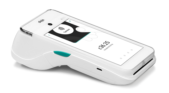 A Dojo payment terminal displaying a contactless payment interface for seamless card transactions.