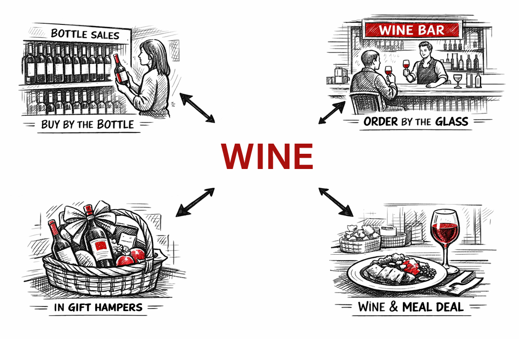 Wine displayed for both retail and hospitality sales in a mixed trading environment using flexible EPOS software