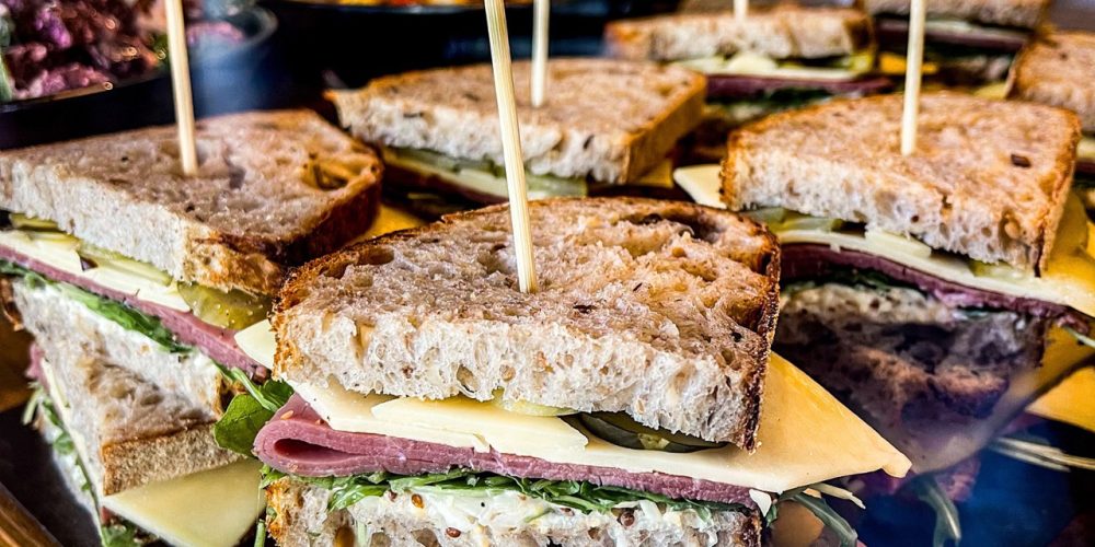 Fresh deli sandwiches on display at Café 360 on the Isle of Man