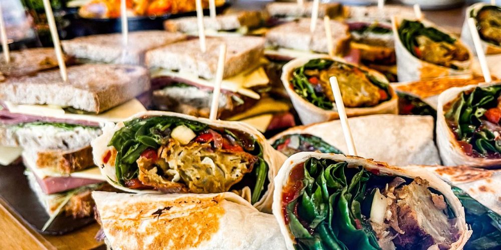 Freshly prepared wraps and sandwiches on the deli counter at Café 360 on the Isle of Man