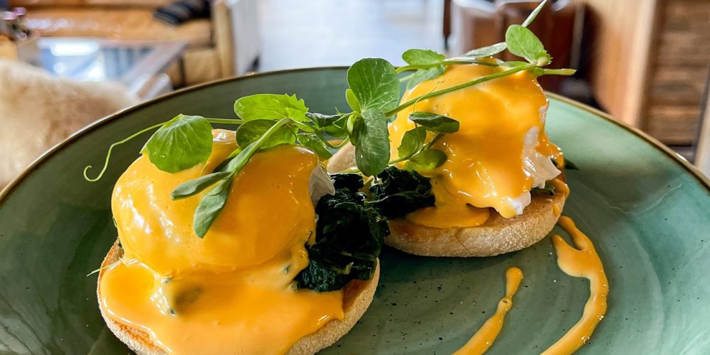 Eggs Benedict with hollandaise sauce served at Café 360 on the Isle of Man