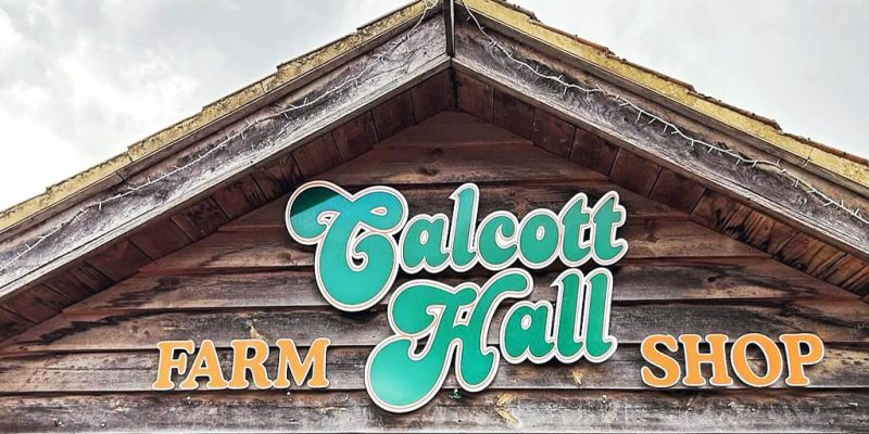 Entrance and signage of Calcott Hall Farm Shop.