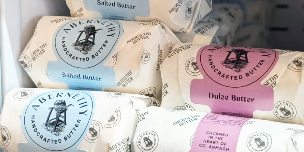 Abernethy handcrafted butter from County Armagh on display at Indie Füde food shop in Belfast.