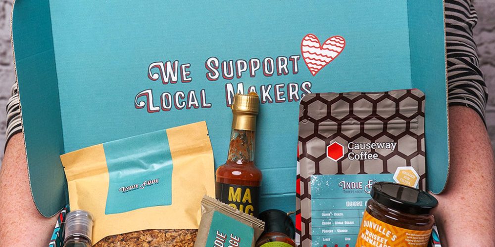Artisan food hamper from Indie Füde in Belfast featuring products from local producers.