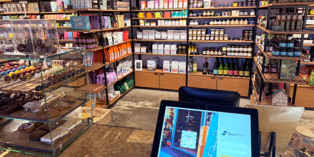 Interior of Indie Füde artisan food shop with EPOS Cubed Storefront EPOS system at the counter.