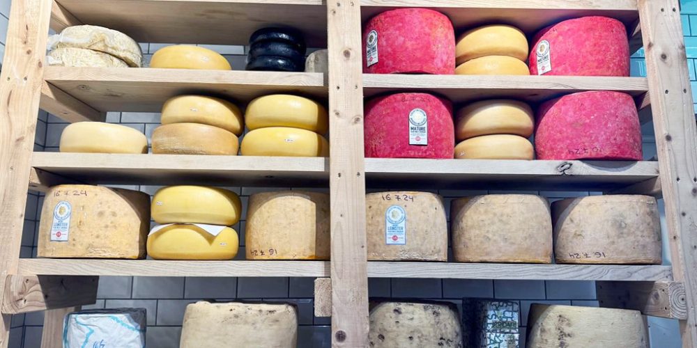 Large selection of artisan Irish cheeses at Indie Füde cheese shop in Belfast.