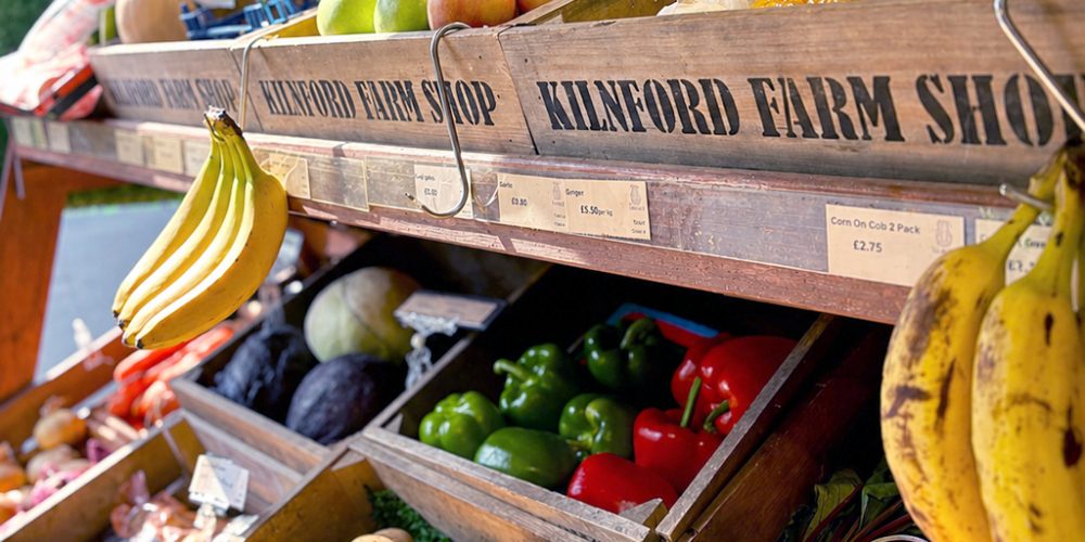 Fresh fruit and vegetables displayed at Kilnford Farm Shop