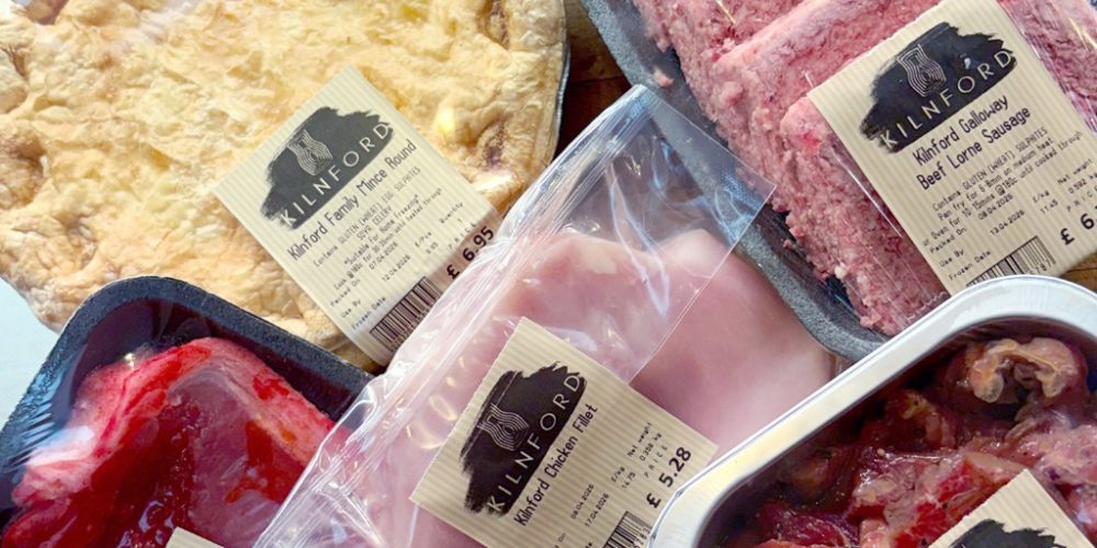 Mixed fresh food products prepared for sale at Kilnford Farm Shop