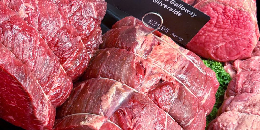 Silverside beef cuts displayed in the Kilnford Farm Shop butchery