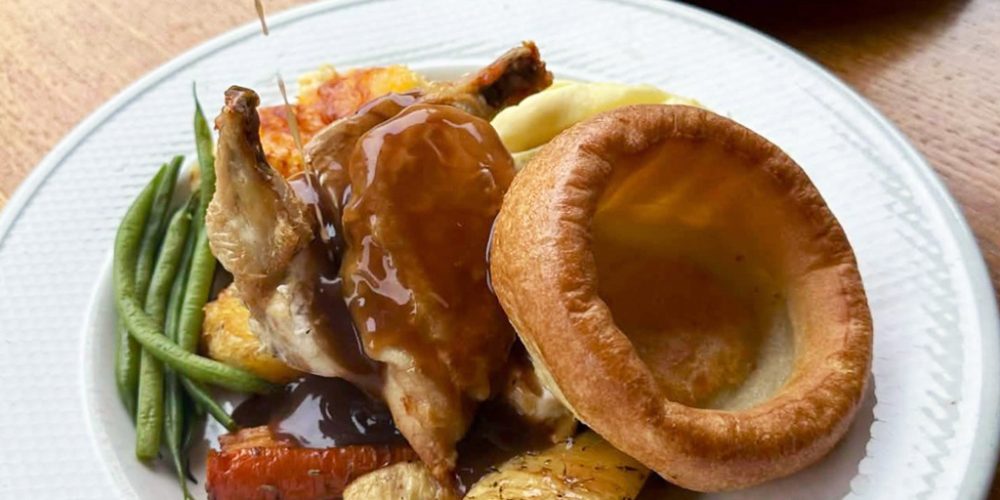 Sunday roast dinner served in the Kilnford Farm Shop café