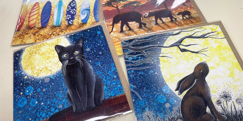 illustrated greeting cards with animal and nature designs