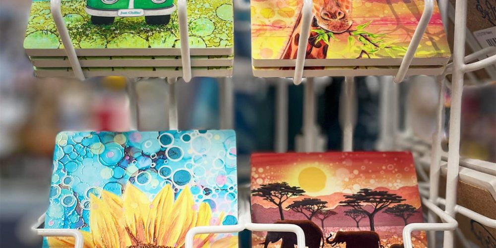 decorative coasters with colourful artistic designs